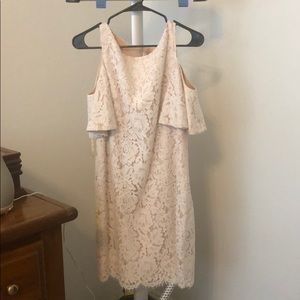 Beautiful white lace peek-a-boo shoulder dress